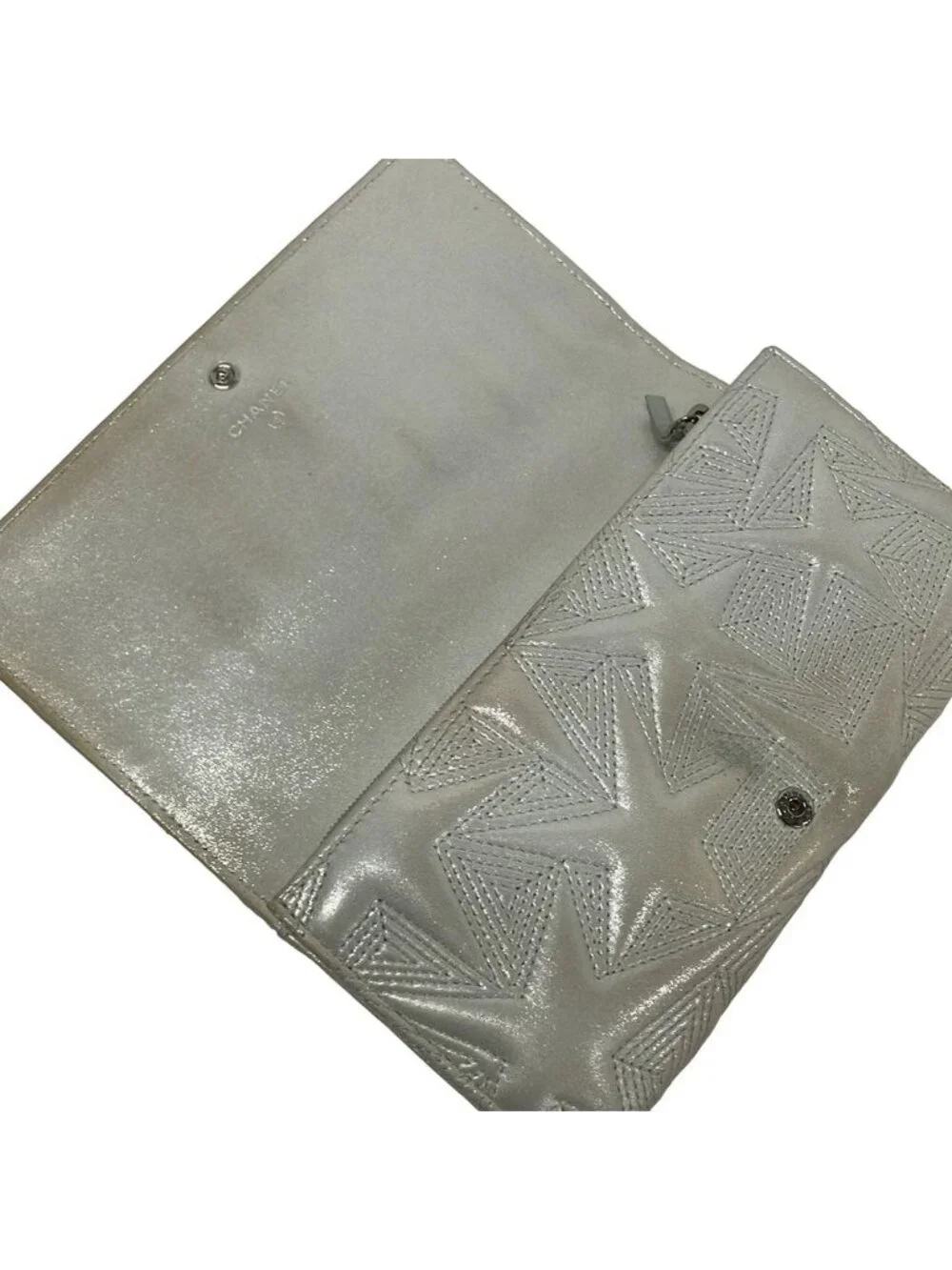 Chanel Wallet Silver CC Logo Star Glitter Lambskin
